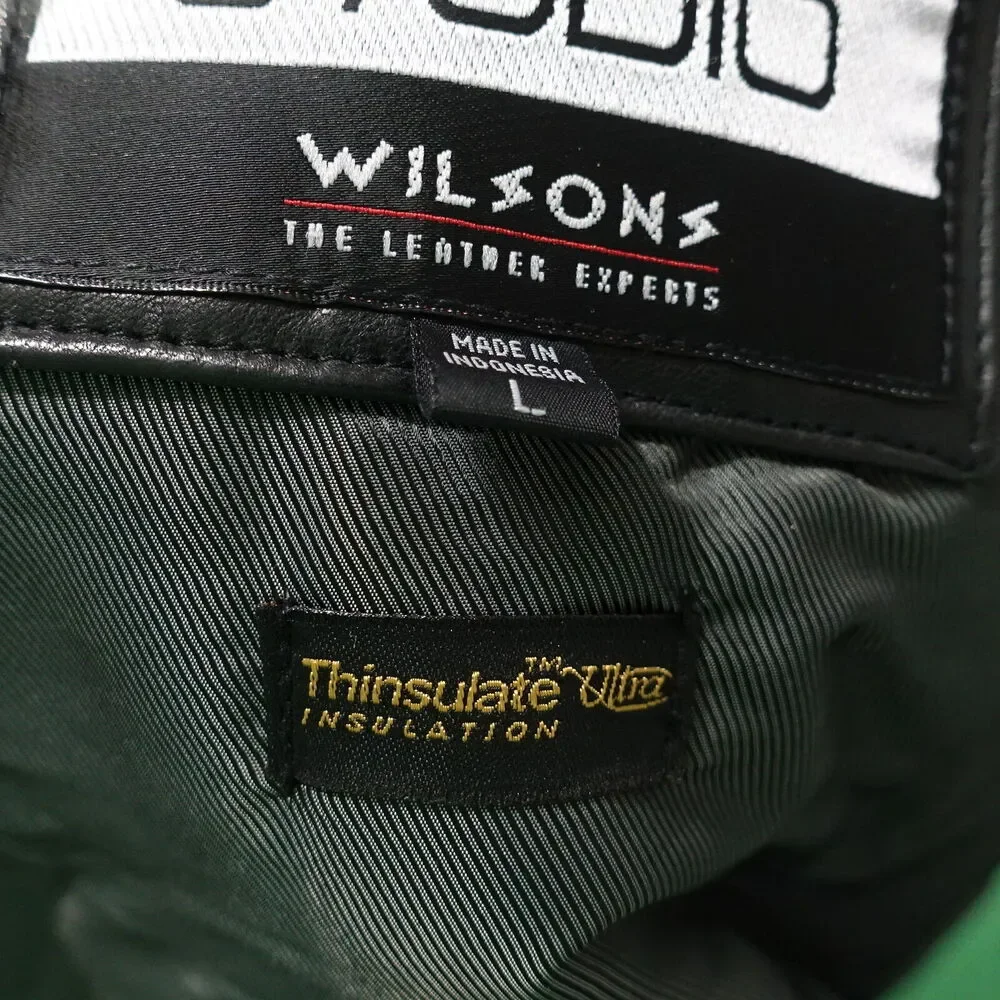 WILSONS LEATHER PELLE STUDIO‎ BLACK ZIP UP LEATHER JACKET MENS SZ L **READ**
